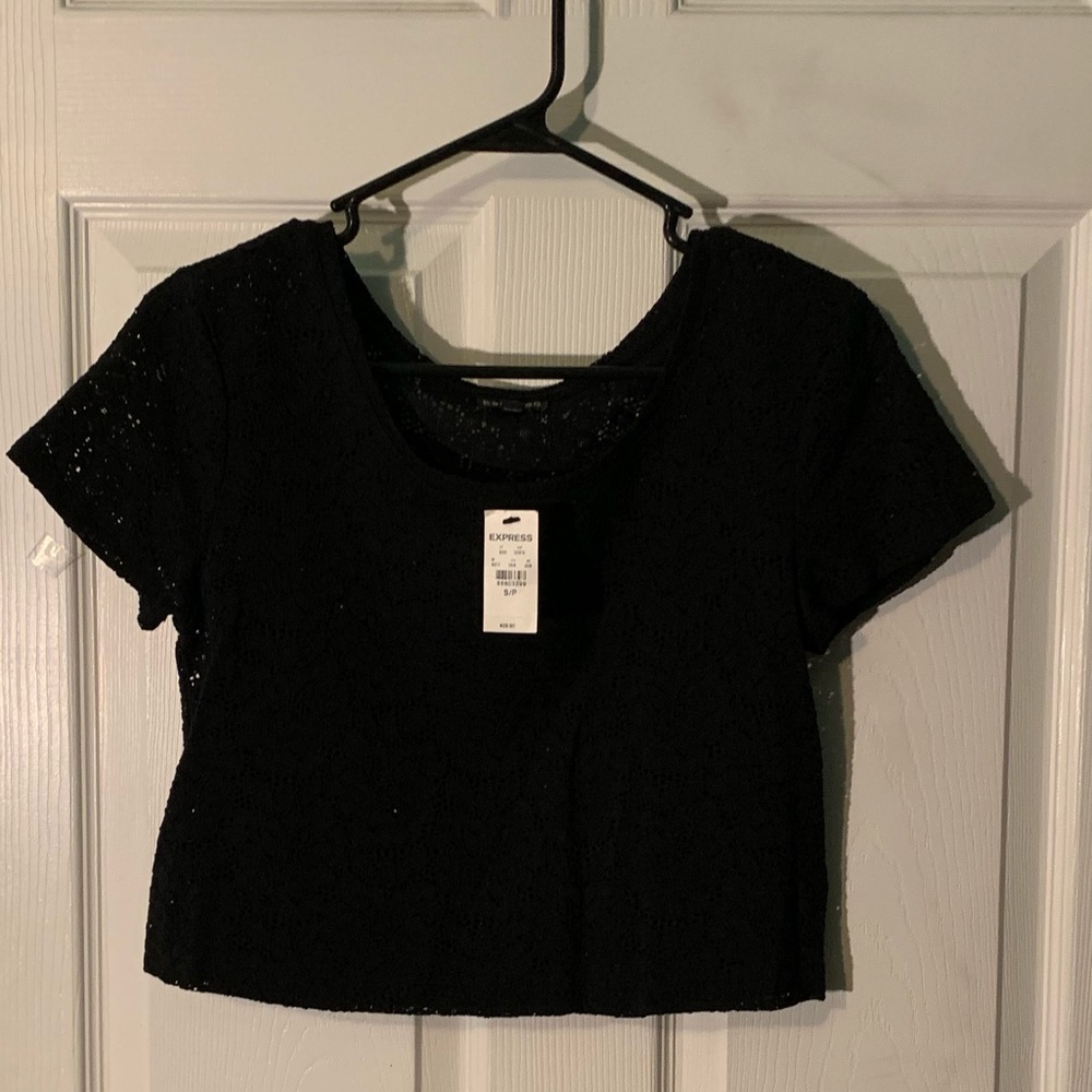 NEW! Express Black Lace Crop T-shirt. NWT!